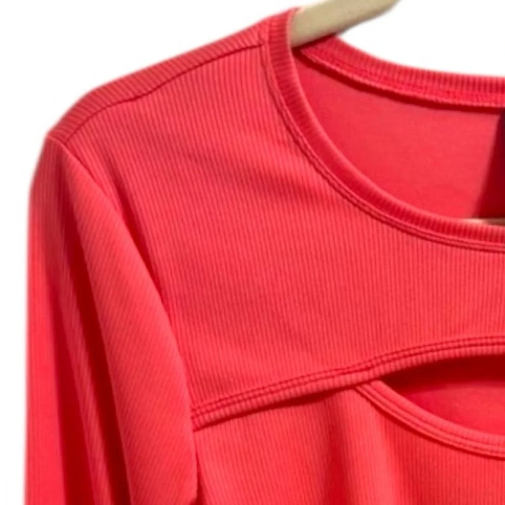 Cycle House By Marika Dubarry Ribbed Long Sleeve Keyhole Active Crop Top Large